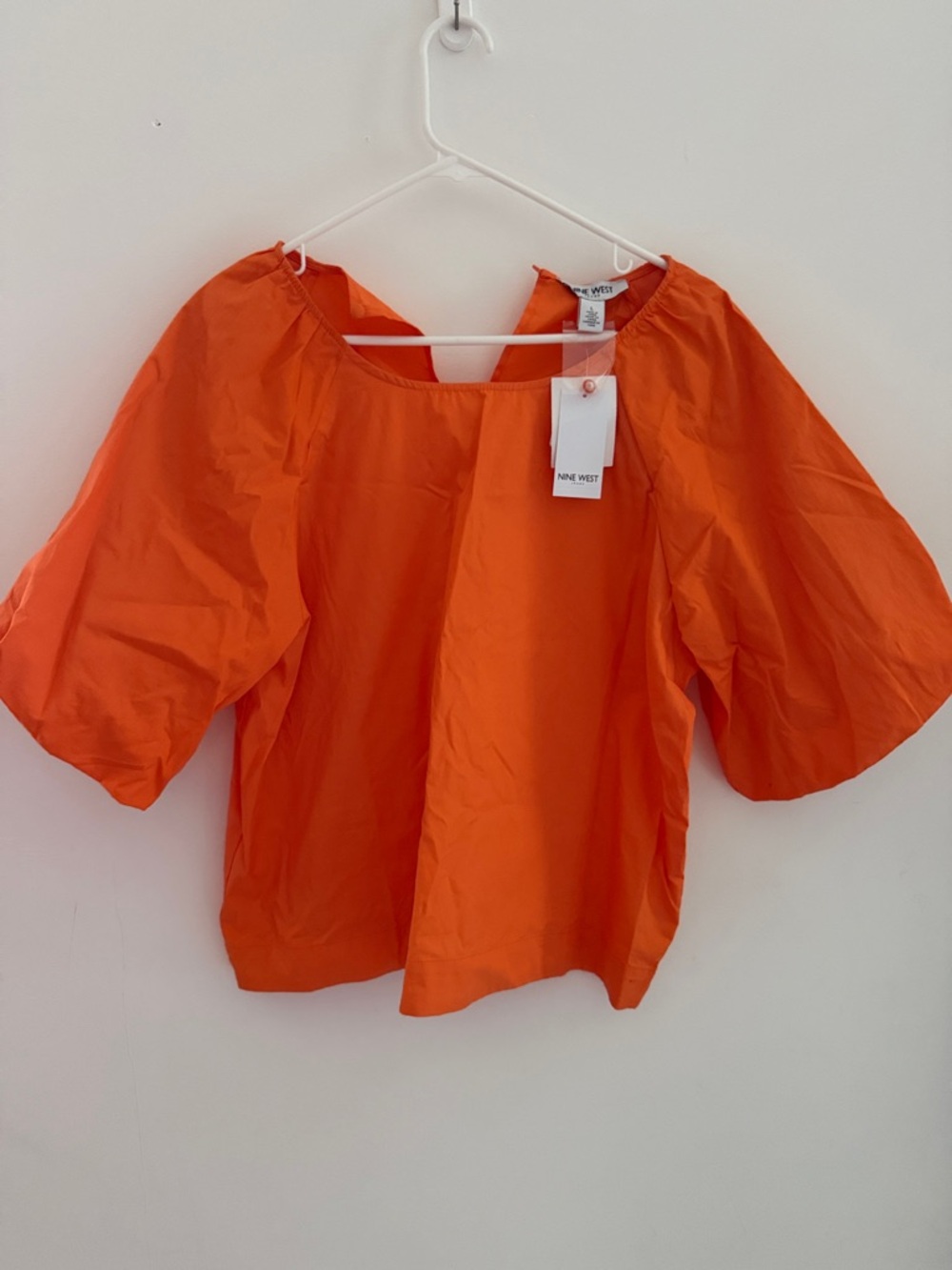 Nine West Bold Orange Puff-Sleeve Blouse